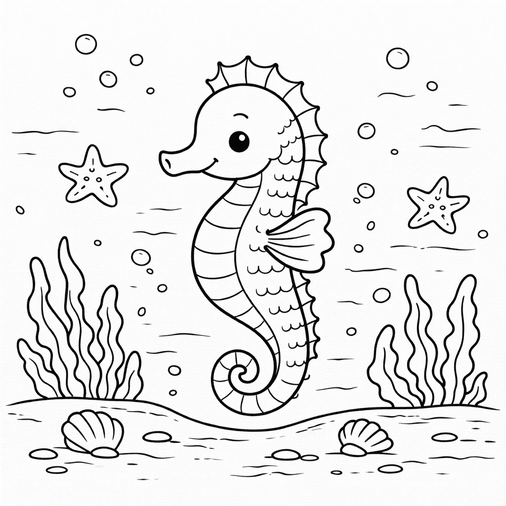 Koń morski do druku – Kolorowanka z konikiem morskim