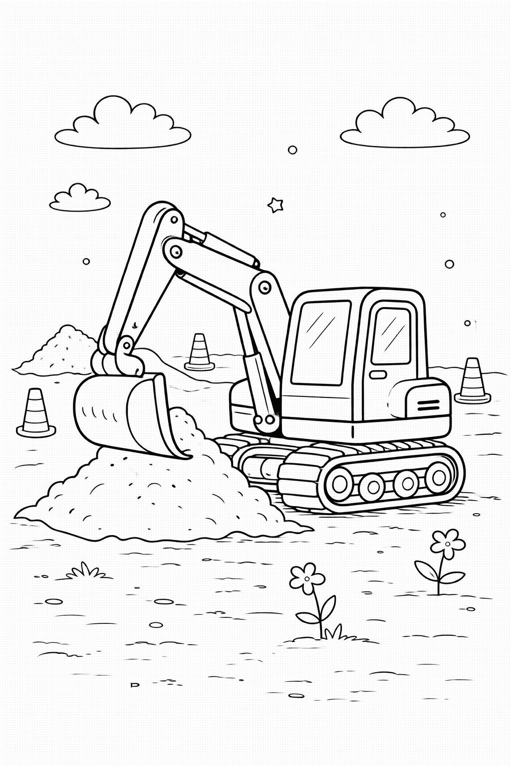 Koparka do druku – Kolorowanka z koparką do pobrania