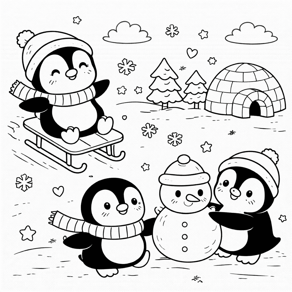 Pingwiny do druku – Zimowe kolorowanki z pingwinami