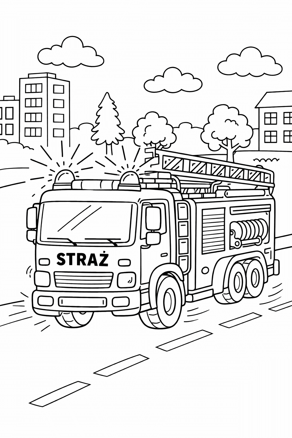 Wóz strażacki do druku – Kolorowanka strażacka