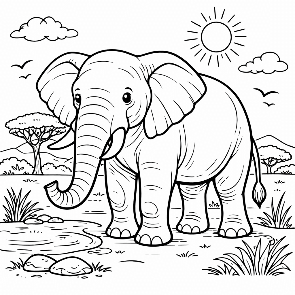 Słoń do druku – Kolorowanka ze słoniem