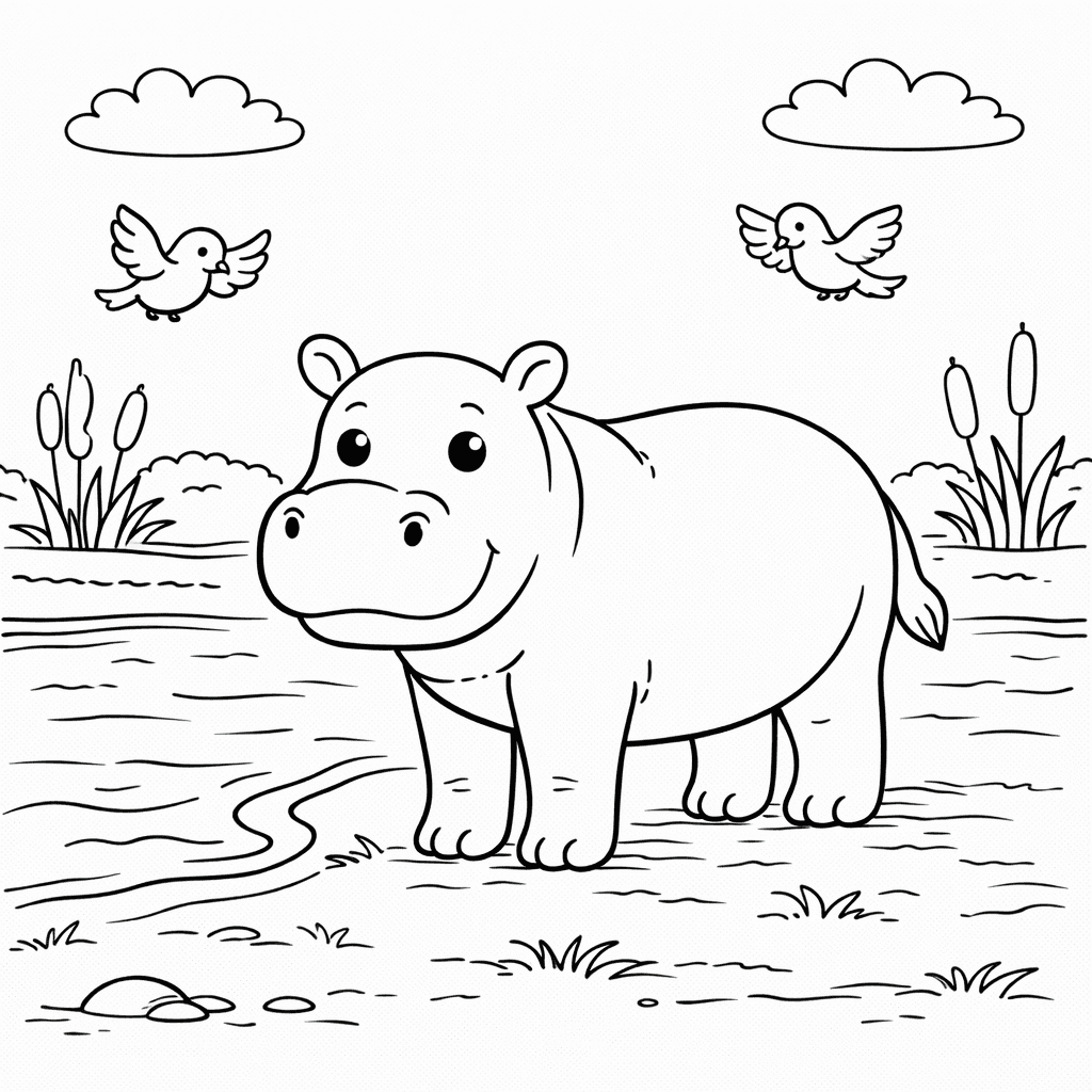 Hipopotam do druku – Kolorowanka z hipopotamem
