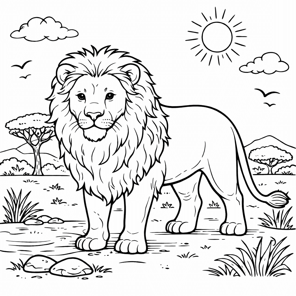 Lew do druku – Kolorowanka z lwem dla dzieci